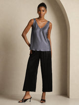 [Gris Oscuro] SilkSilky-ES Sleeveless V Neck Top de tirantes 008