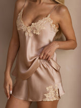 [Rosa] SilkSilky-ES Spaghetti Strap V Neck Conjunto de tirantes 006