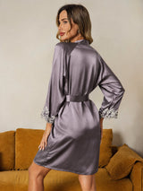 [Gris Púrpura] SilkSilky-ES 3/4 Sleeve Bata de mujer 002