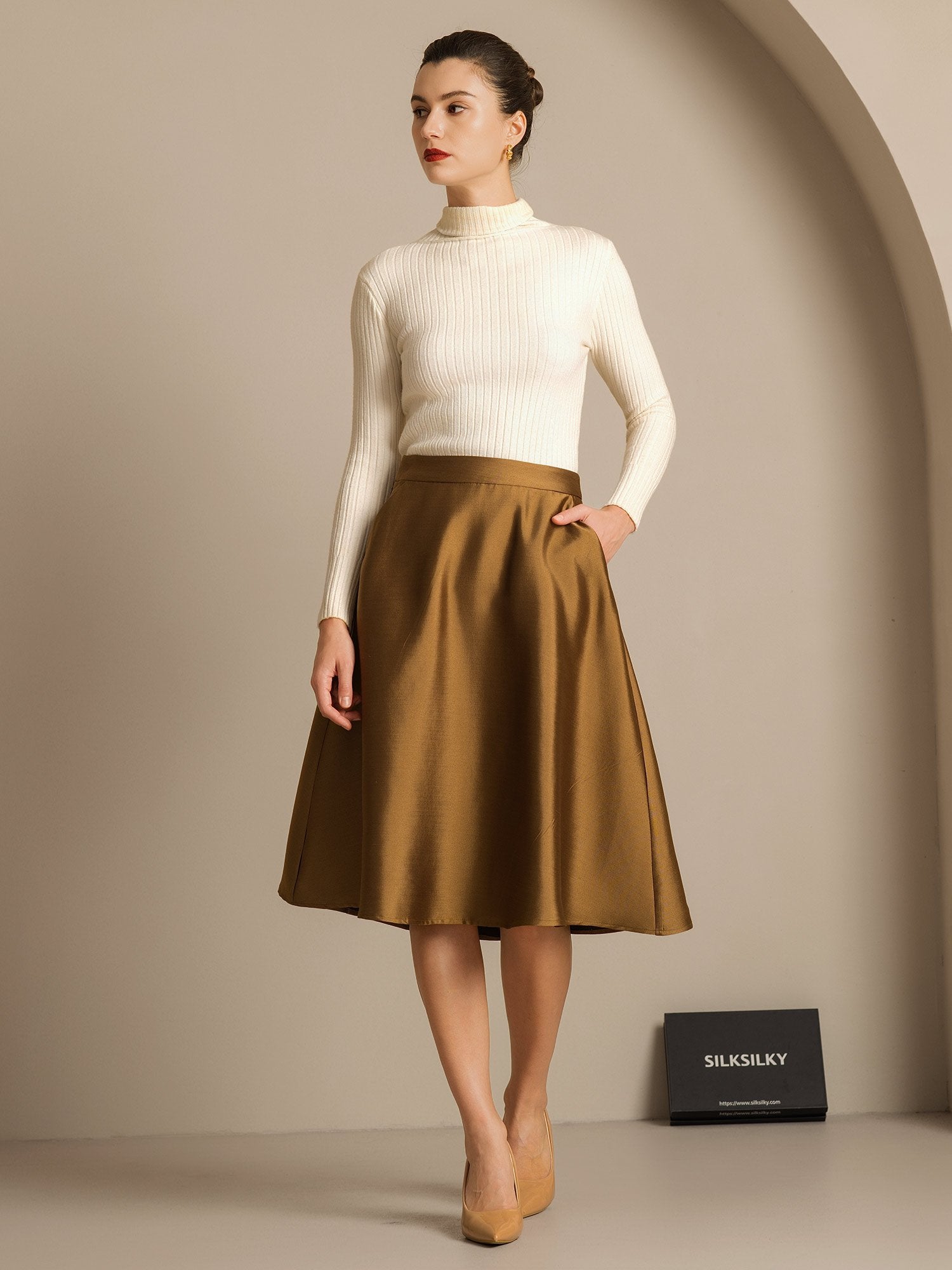 [Bronce] SilkSilky-ES 32Momme Silk-Wool Blend Skirt 005,