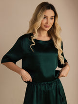 [Verde Oscuro] SilkSilky-ES Short Sleeve Round Neck Pijamas de mujer 004