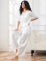 [Blanco] SilkSilky-ES Half Sleeve Round Neck Pijamas de mujer 007