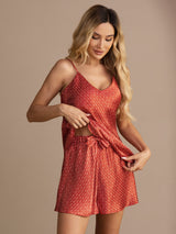 [Ginkgo Burdeos] SilkSilky-ES Spaghetti Strap V Neck Conjunto de tirantes 005