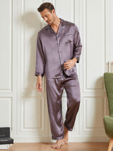 [Gris Púrpura] SilkSilky-ES Long Sleeve Lapel Collar Pijamas de hombre 004