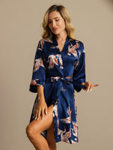 [Azul Oscuro] SilkSilky-ES 3/4 Sleeve Bata de mujer 003