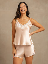 [Rosa] SilkSilky-ES Spaghetti Strap V Neck Conjunto de tirantes 007