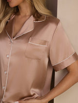 [Toscana] SilkSilky-ES Short Sleeve Lapel Collar Pijamas de mujer 004