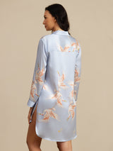 [Azul Claro] SilkSilky-ES Long Sleeve Lapel Collar Camisas de dormir 002