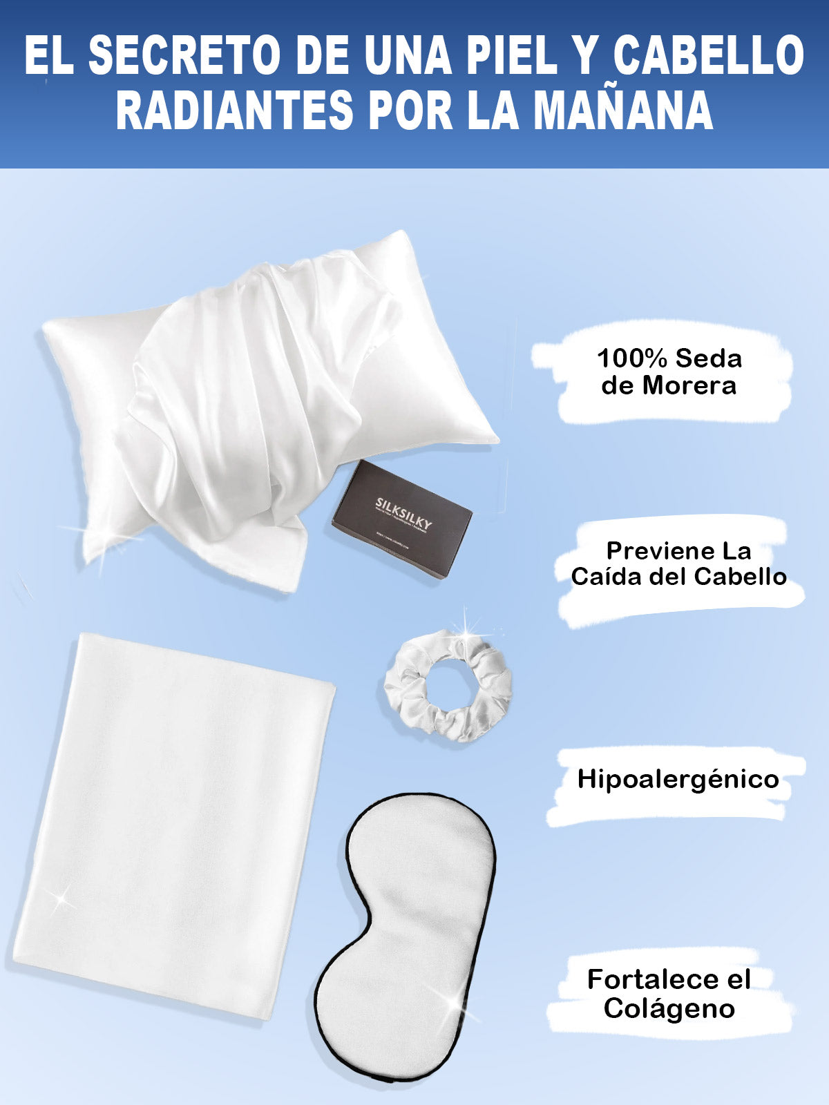 SilkSilky ES 19Momme Seda Pura Pillowcase Set Blanco 002