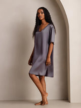 [Gris Púrpura] SilkSilky-ES Half Sleeve V Neck Camisón 007