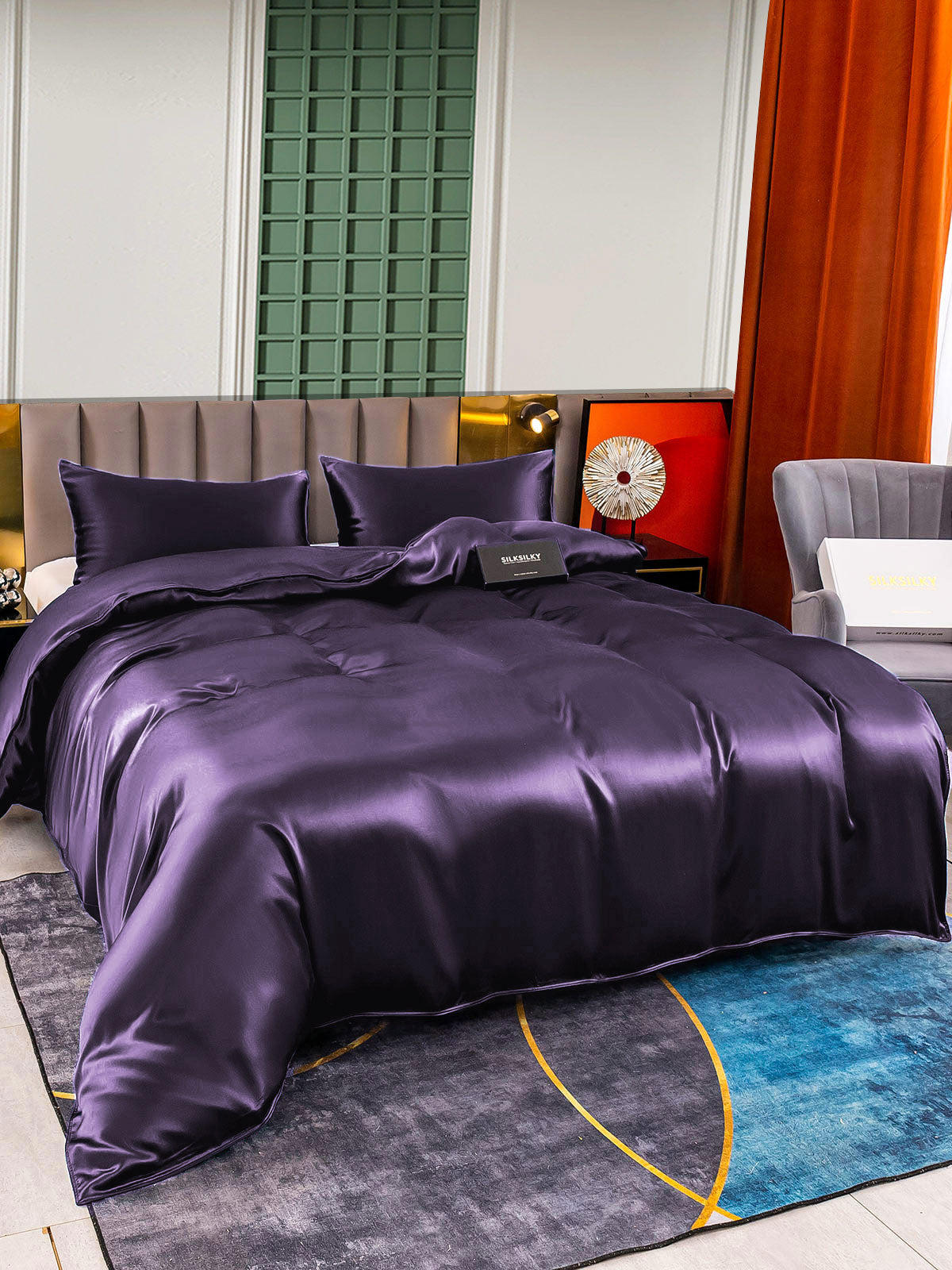 [Morado Oscuro] SilkSilky-ES 22Momme Seda Pura Bedding Set 004,