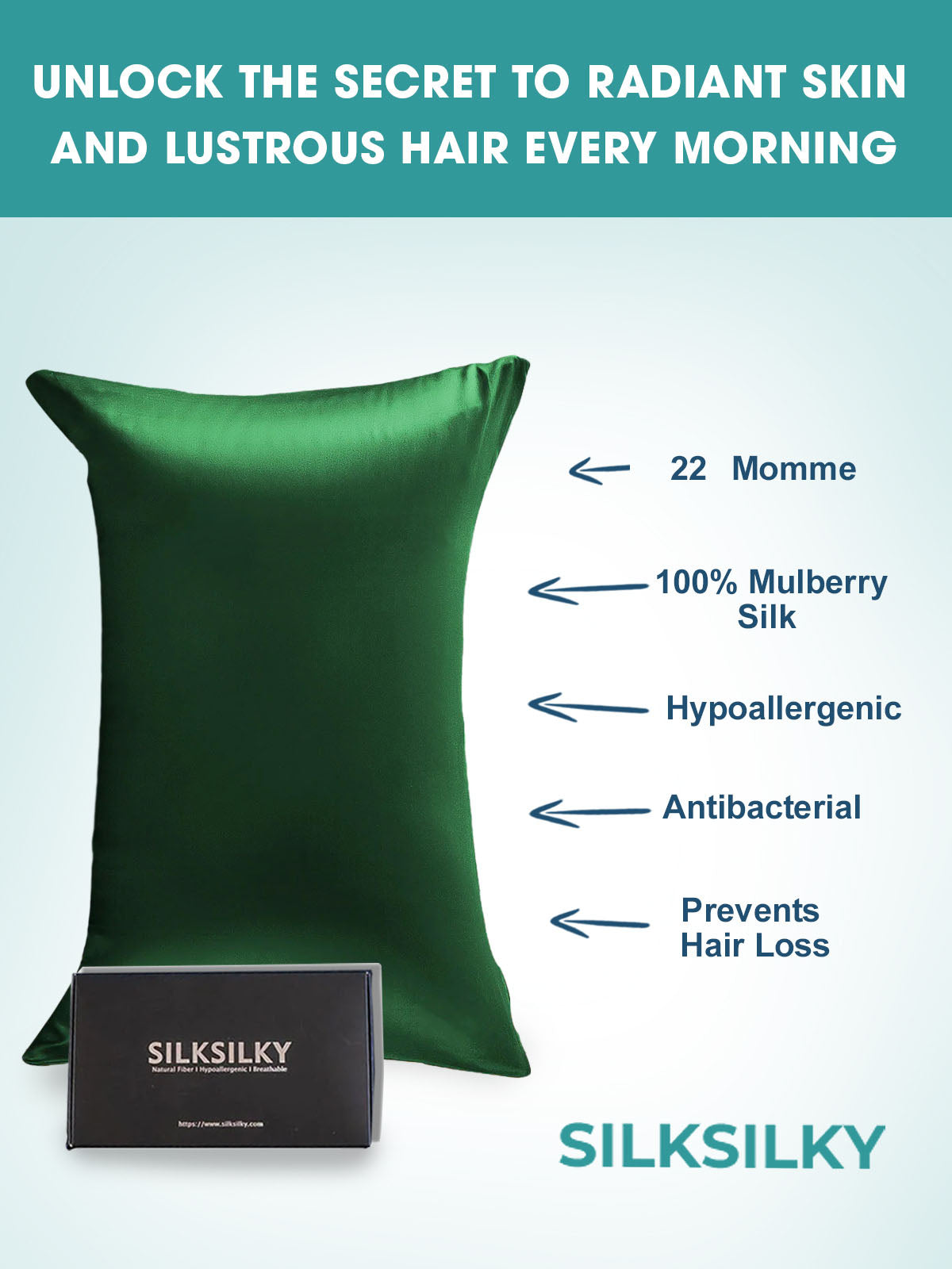 [Verde Oscuro] SilkSilky-ES 22Momme Seda Pura Pillowcase 003