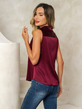 [Rojo Oscuro] SilkSilky-ES Sleeveless Lapel Collar Blusas de Mujer 003