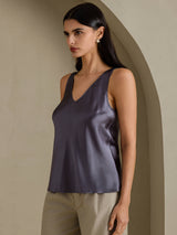 [Gris Oscuro] SilkSilky-ES Sleeveless V Neck Top de tirantes 006