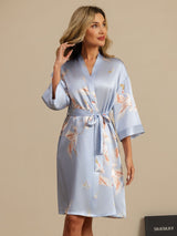 [Azul Claro] SilkSilky-ES 3/4 Sleeve Bata de mujer 003
