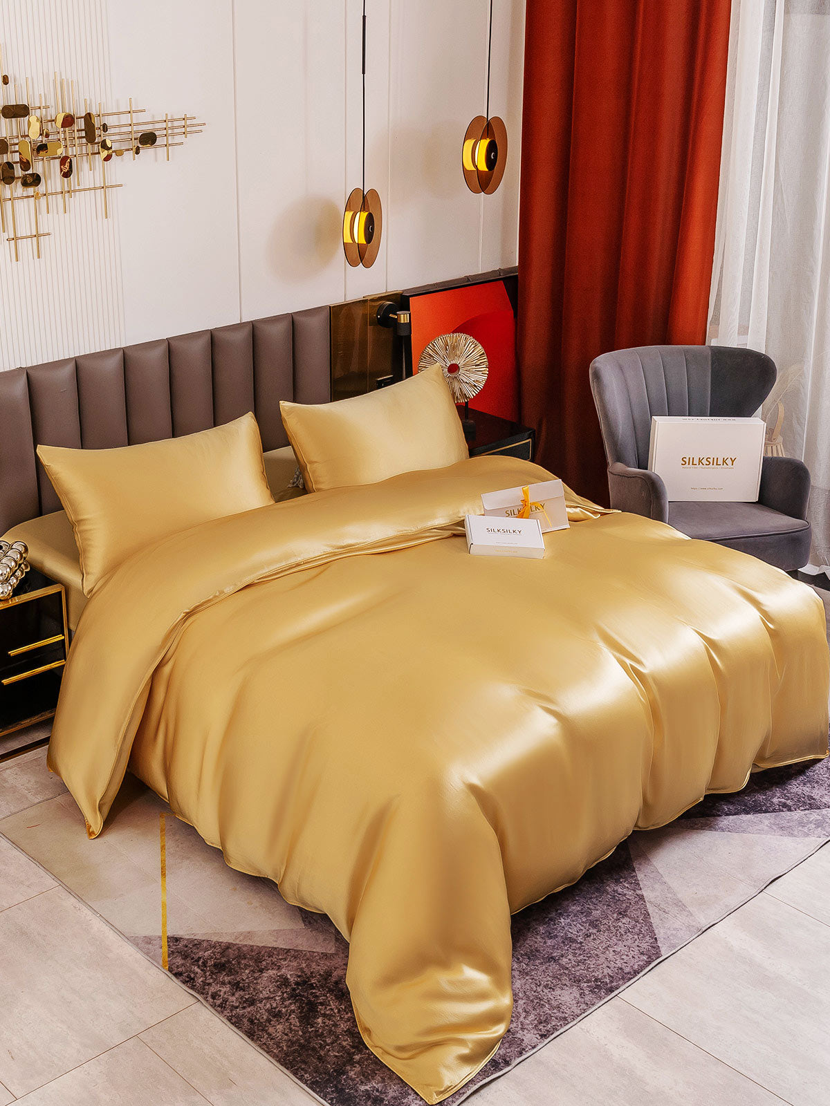 [Champán] SilkSilky-ES 19Momme Seda Pura Bedding Set 003