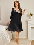 SilkSilky ES Seda Pura Manga larga Nightgown Negro 005