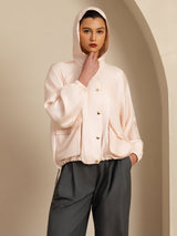 [Rosa] SilkSilky-ES Manga larga Cuello Alto Chaqueta de mujer 005