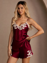 [Vino] SilkSilky-ES Spaghetti Strap V Neck Conjunto de tirantes 005