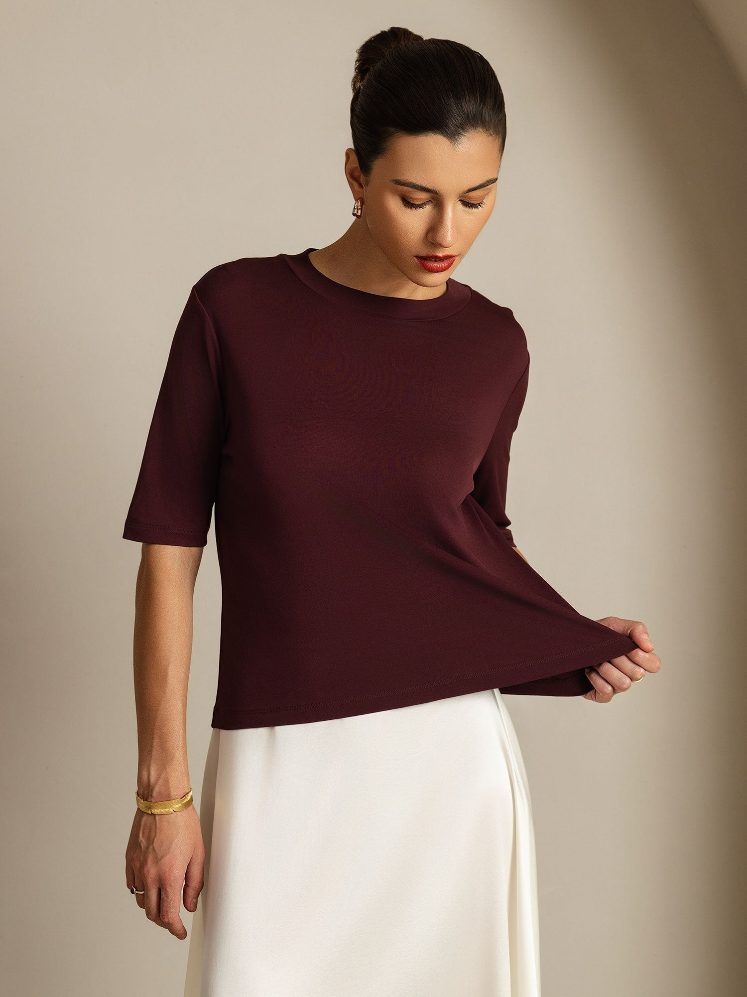 [Vino Windsor] SilkSilky-ES Seda Pura Womens T-Shirt 005