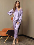 SilkSilky ES Seda Pura Manga larga Solapa Pijamas de mujer Lavanda 005