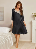 SilkSilky ES Seda Pura Manga larga Nightgown Negro 004