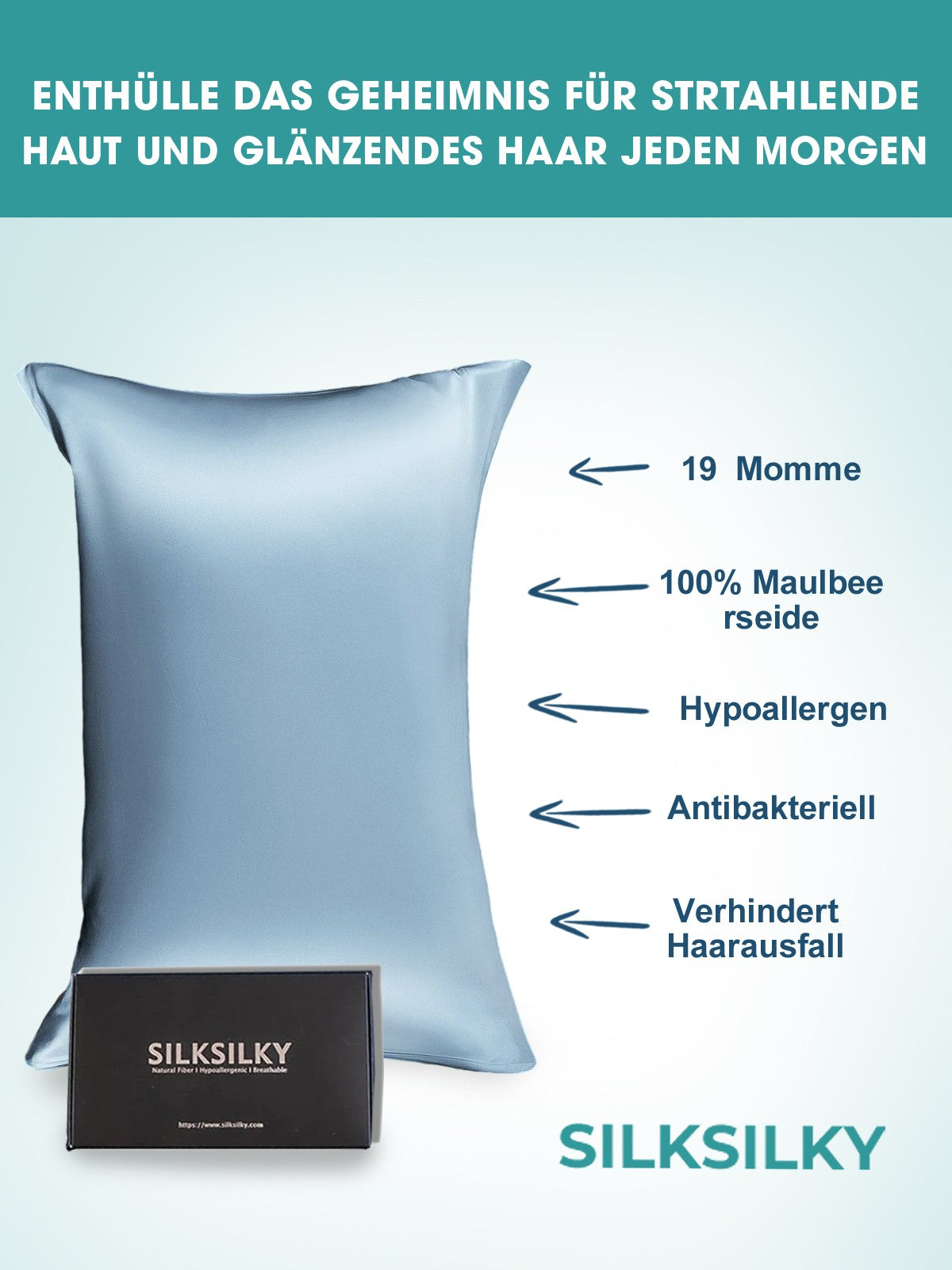 [Azul Claro] SilkSilky-ES 19Momme Seda Pura Pillowcase 002