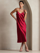 [Vino] SilkSilky-ES Spaghetti Strap V Neck Vestido 003
