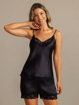 [Negro] SilkSilky-ES Spaghetti Strap V Neck Conjunto de tirantes 004