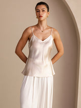 [Beige] SilkSilky-ES Spaghetti Strap V Neck Top de tirantes 003