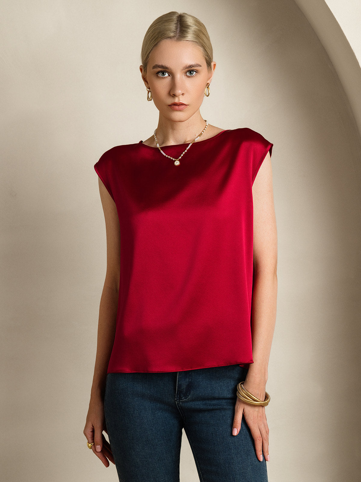 [Vino] SilkSilky-ES 19Momme Seda Womens T-Shirt 004