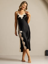 [Negro] SilkSilky-ES Spaghetti Strap V Neck Camisón 006