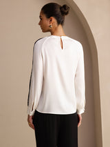 [Blanco] SilkSilky-ES Long Sleeve Keyhole Neck Blusas 002