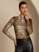 [Tigre] SilkSilky-ES Manga larga Cuello Simulacro Camisetas de Mujer 001