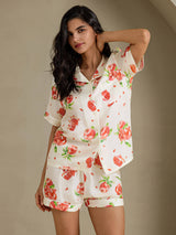 [Granada Blanca] SilkSilky-ES Short Sleeve Notch Collar Pijamas de mujer 004