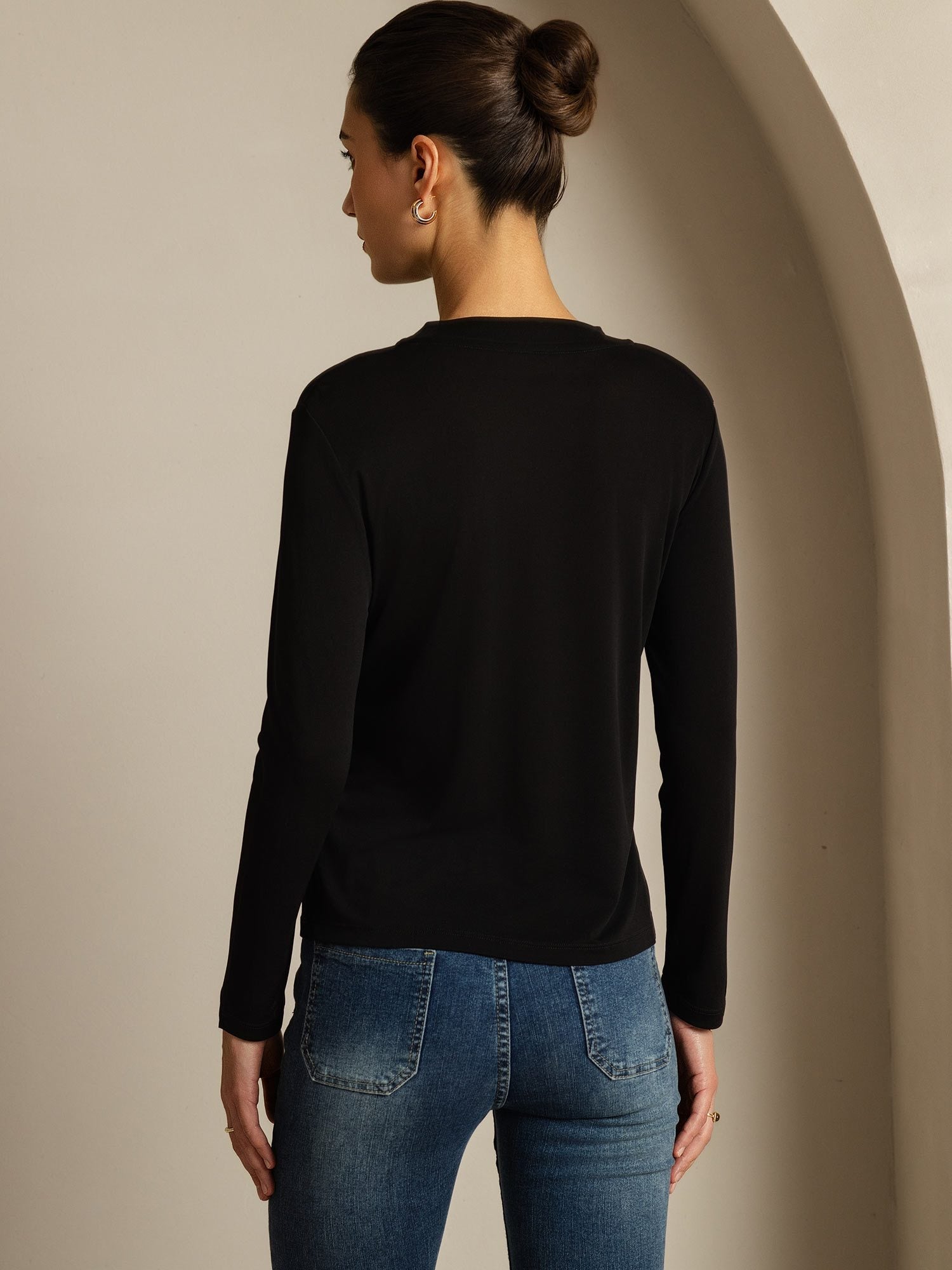 [Negro] SilkSilky-ES Seda Pura Womens T-Shirt 002