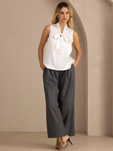 [Blanco] SilkSilky-ES Sleeveless Tie Neck Top de tirantes 006