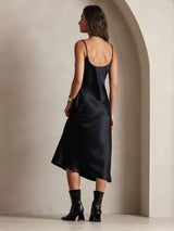 [Negro] SilkSilky-ES Spaghetti Strap V Neck Vestido 002