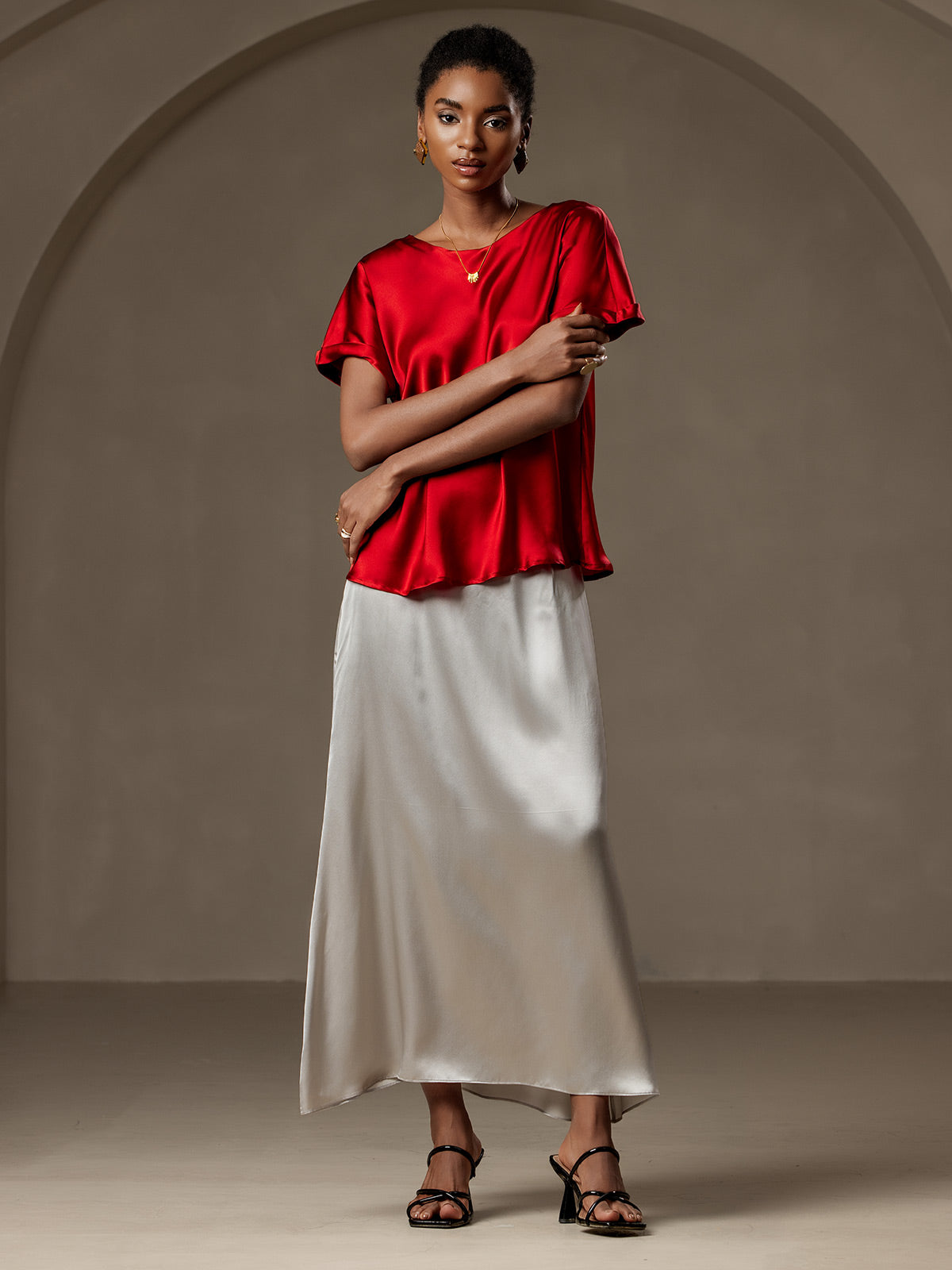 [Vino] SilkSilky-ES 19Momme Seda Womens T-Shirt 007