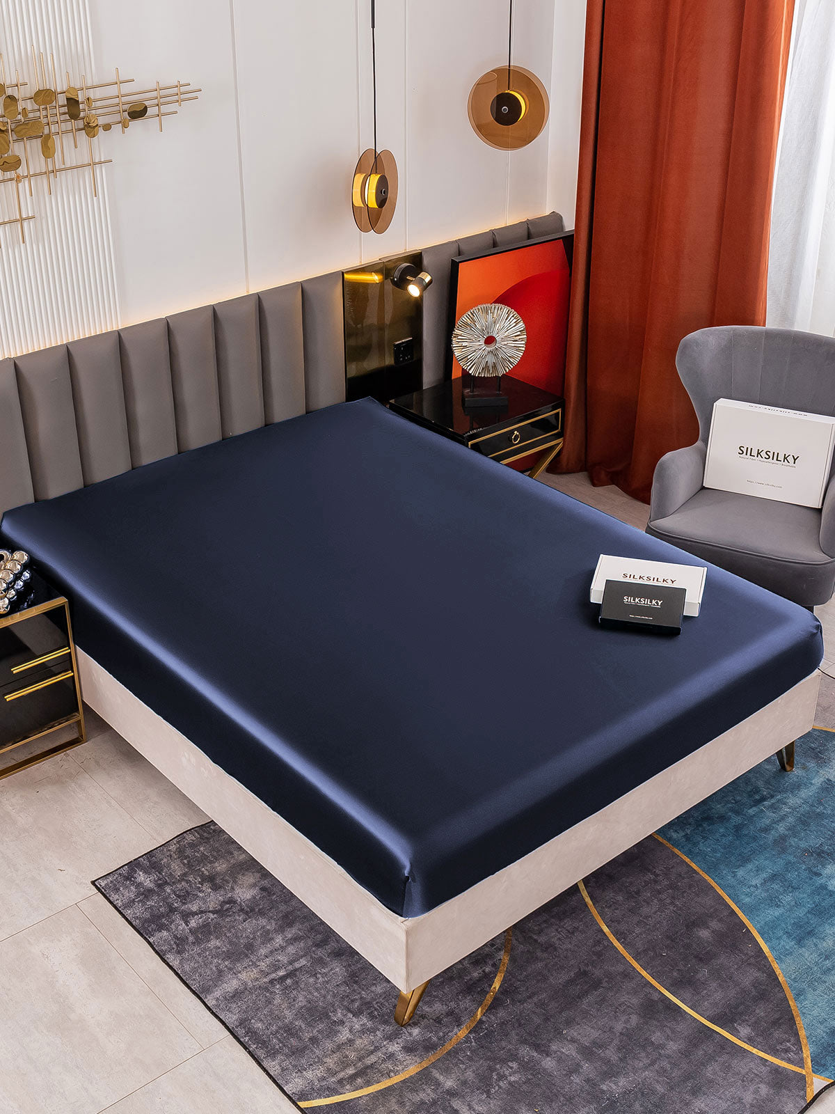 [Azul Oscuro] SilkSilky-ES 19Momme Seda Pura Sheet 001