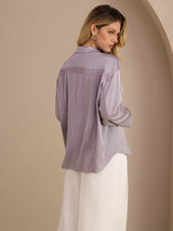 [Púrpura] SilkSilky-ES Long Sleeve Lapel Collar Blusa 002