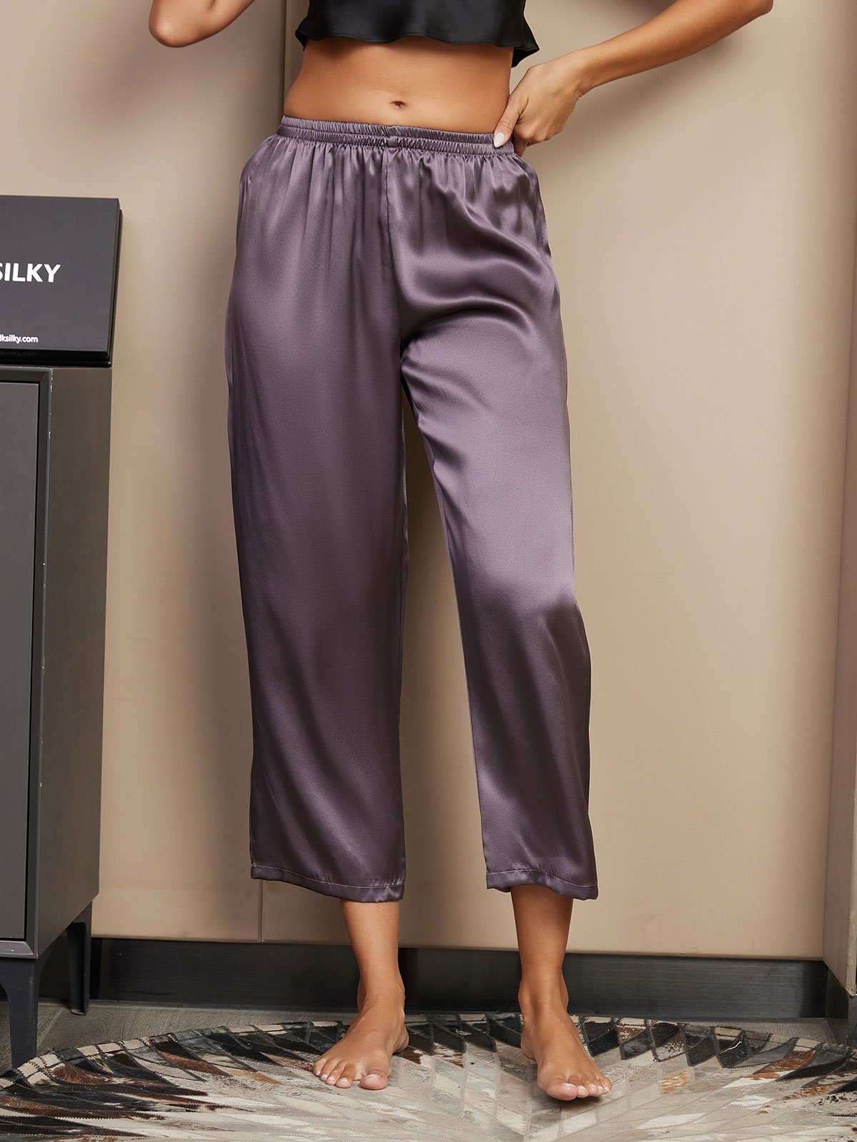 [Gris Púrpura] SilkSilky-ES Seda Pura Womens Sleep Bottoms 001