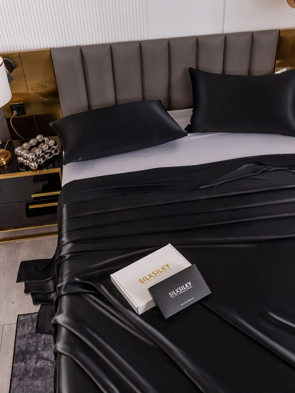 [Negro] SilkSilky-ES 19Momme Seda Pura Bedding Set 005