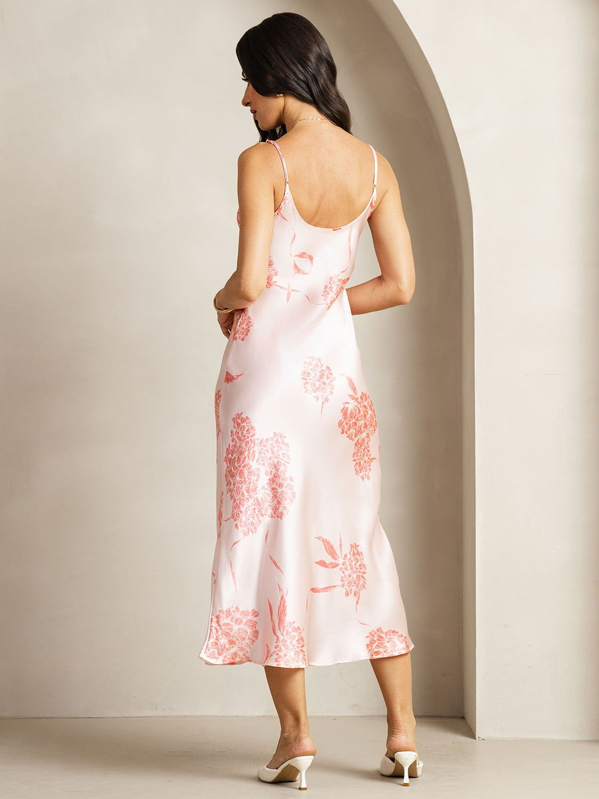 [FloresCoral] SilkSilky-ES 19Momme Seda Cuello en V Vestido 002
