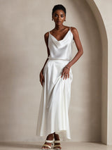 [Blanco] SilkSilky-ES Spaghetti Strap Cowl Neck Top de tirantes 001