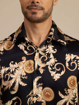 [Dragón Negro] SilkSilky-ES Long Sleeve Lapel Collar Camisa de hombre 006