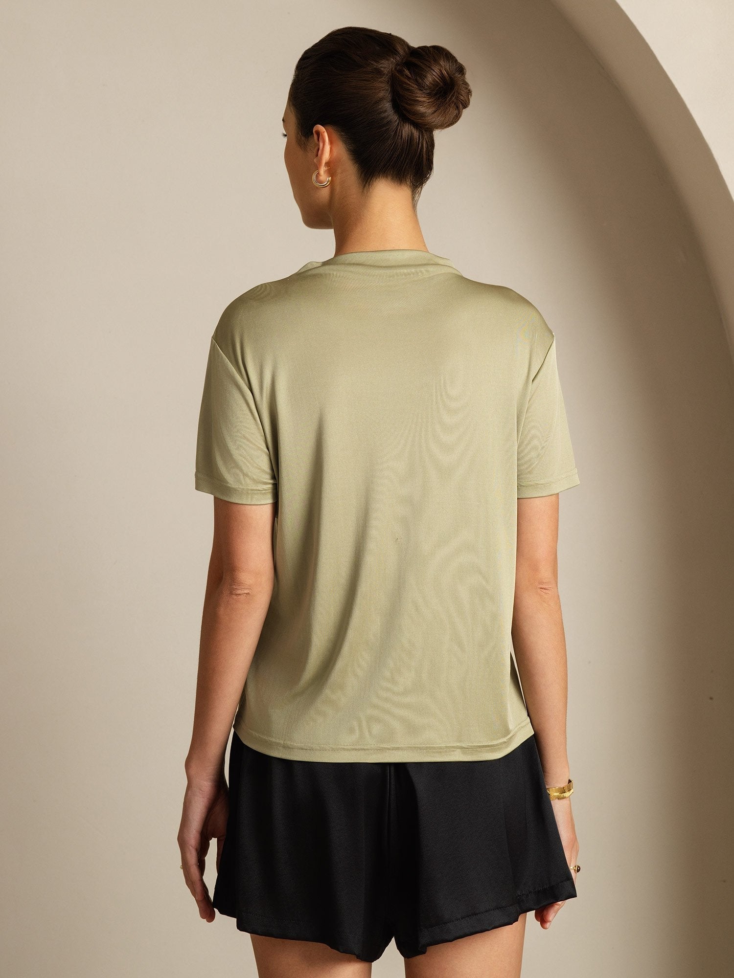 [Hierba Seca] SilkSilky-ES Seda Pura Cuello Camisero Camisetas de Mujer 002