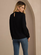[Negro] SilkSilky-ES Long Sleeve Keyhole Neck Blusas 002