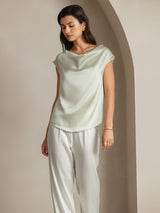 [Verde Claro] SilkSilky-ES Cap Sleeve Cowl Neck Camisetas de Mujer 005