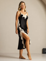 [Negro] SilkSilky-ES Spaghetti Strap V Neck Camisón 007
